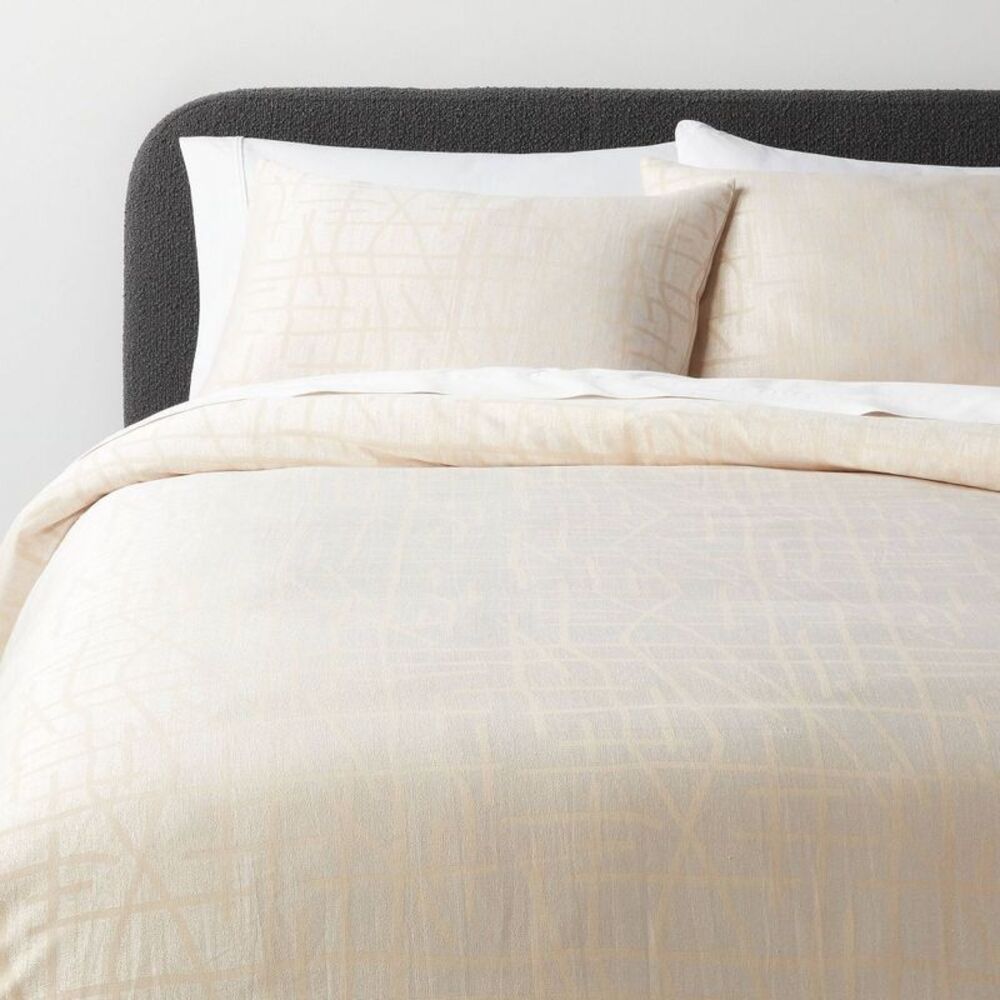 3pc Full/Queen Luxe Jacquard Cotton Duvet Cover Set - Off-White